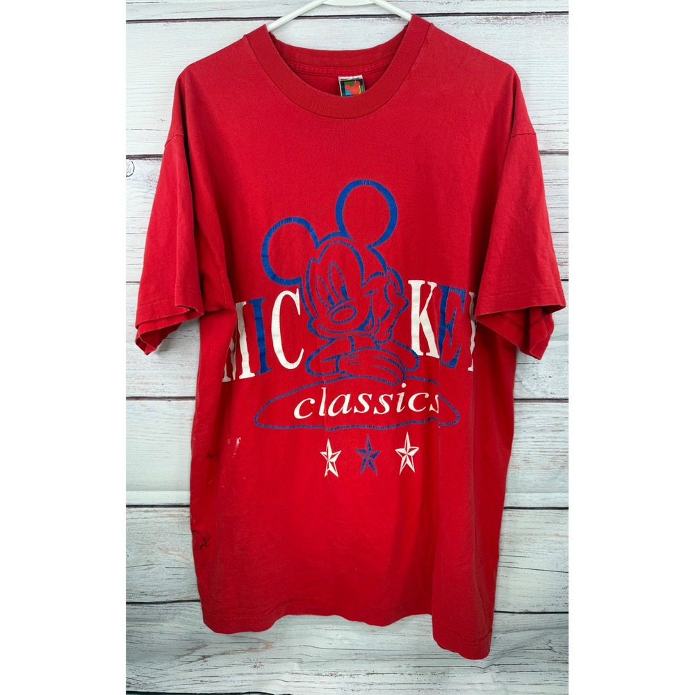 Vintage Mickey Unlimited Jerry Leigh T Shirt Red Mickey Classics USA Made OSFA